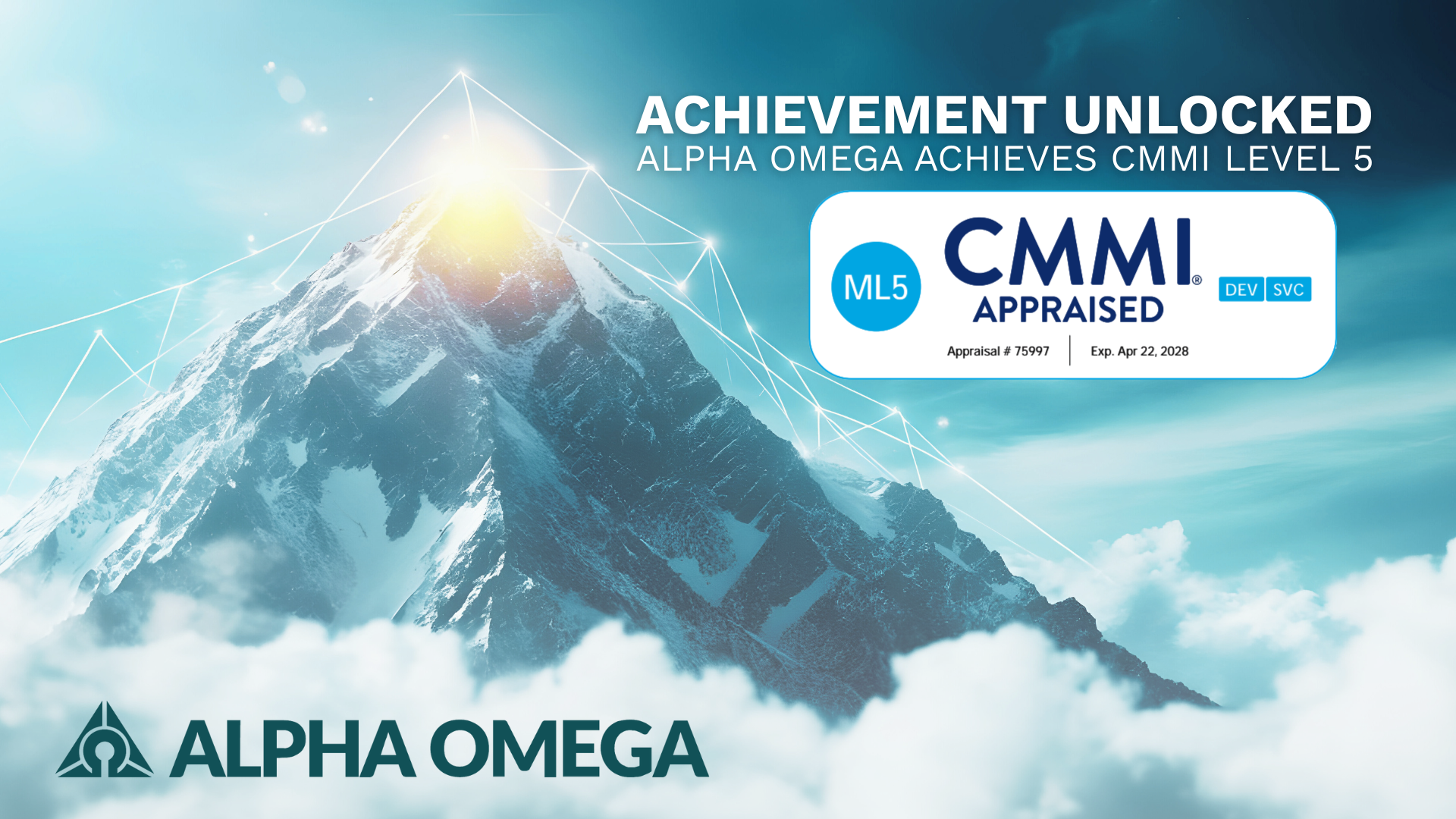 CMMI Mountain image Alpha Omega appraised at CMMI Maturity Level 5