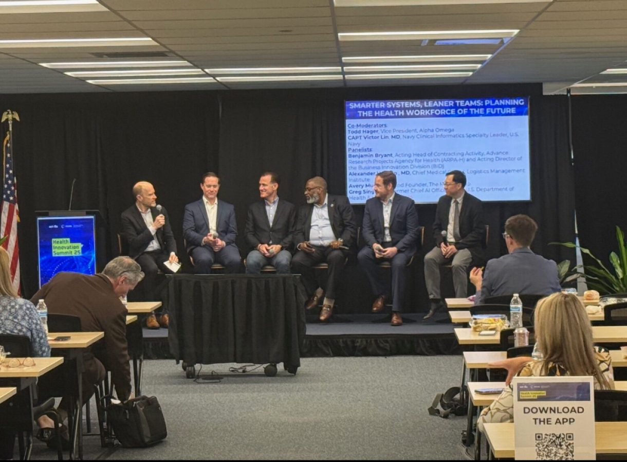 Acquisitions Panel | Innovations in Health Care Acquisitions: Insights from Acquisition. Pictured (L to R): Todd Hager, Greg Singleton, Dr. Alexander Holston, Avery Muse, Benjamin Bryant and CAPT. Victor Lin, MD.